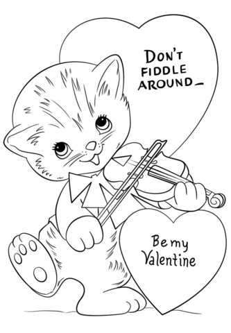 Coloring book kitten playing the violin